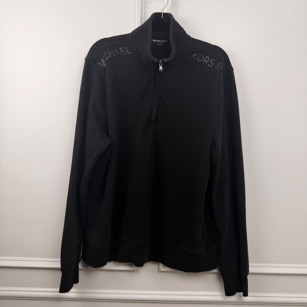 Michael Kors Mens XL Black Quarter Zip Sweatshirt Kors 81 Logo Pullover